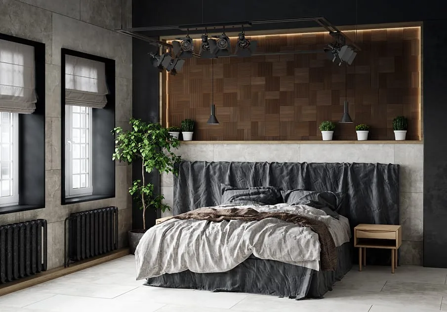 Interior combining wood and concrete for depth
