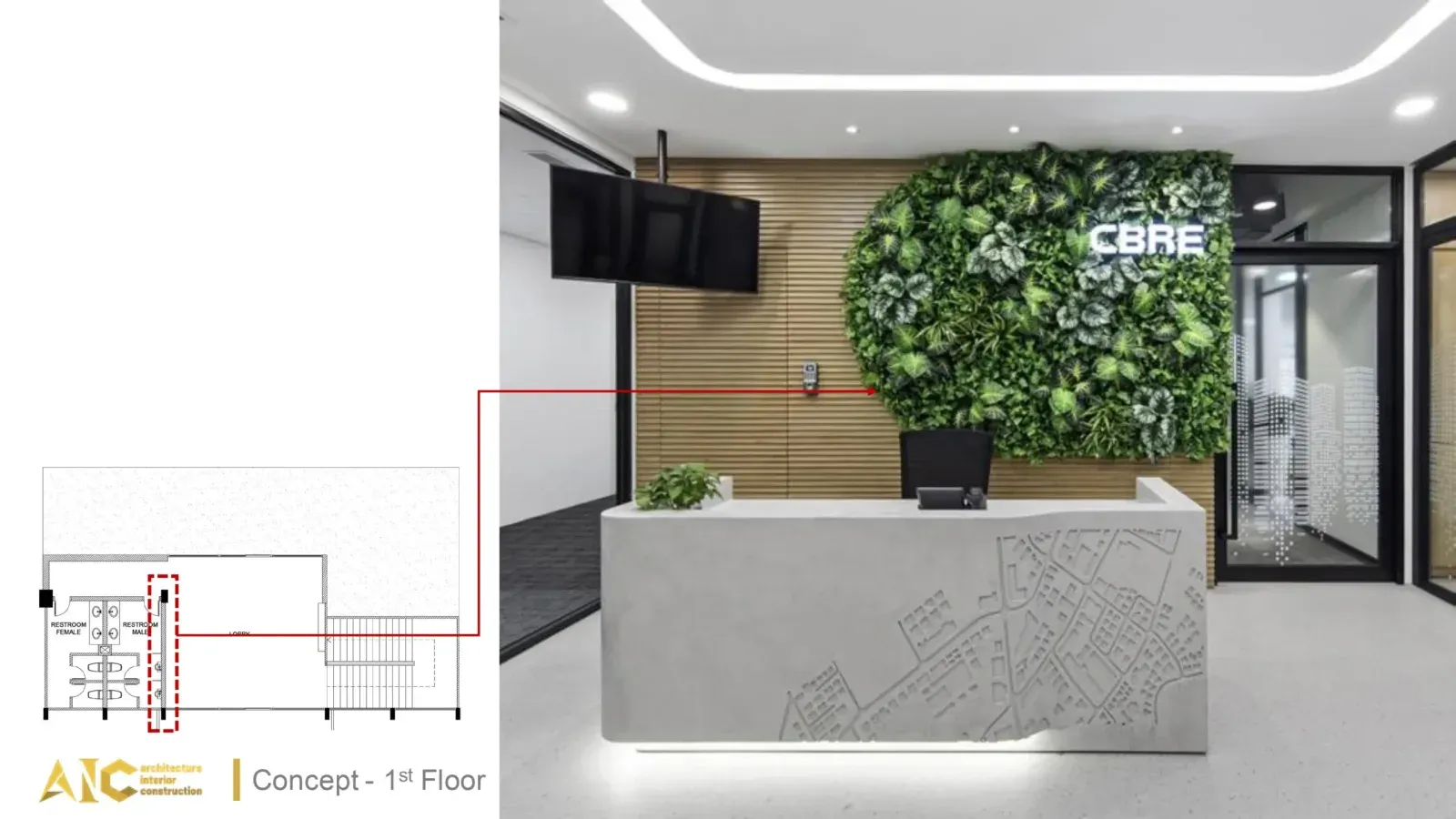 Sảnh văn phòng nâng chuẩn do AIC thiết kế thi công